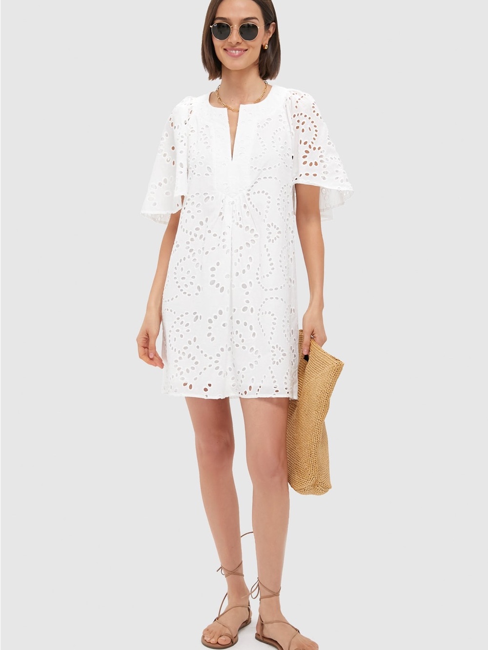 White Eyelet Finley Flutter Sleeve Dress
